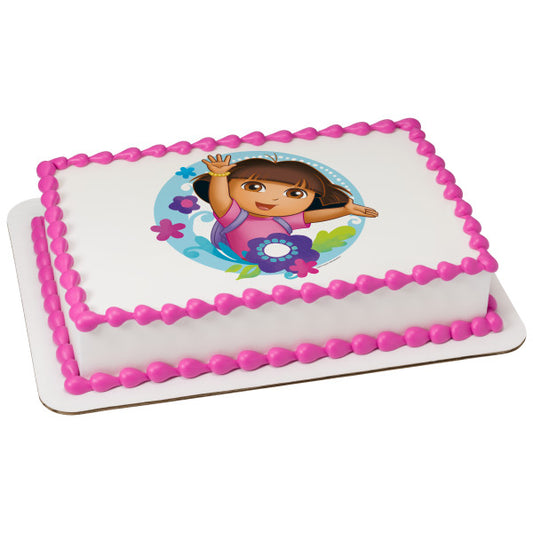 Dora the Explorer Flowers Edible Cake Topper Image