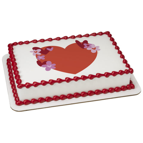 Red Heart Edible Cake Topper Image