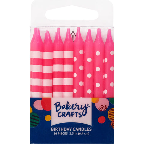 Pink Stripes & Dots Candles 16ct