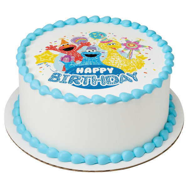Sesame Street Happy Birthday Edible Cake Topper Image
