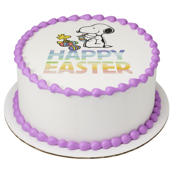 Imagen de decoración comestible para tarta de Peanuts Happy Easter