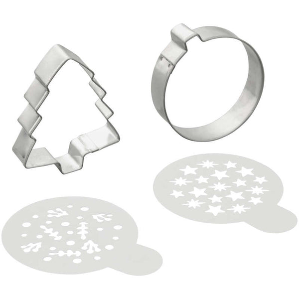 Merry Christmas Cookie Cutter and Stencil Set, 4-Piece Set