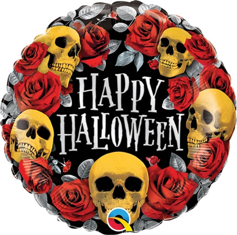 Halloween Golden Skulls & Roses 18" Foil Balloon