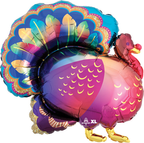 Thanksgiving Glitter Turkey Foil 32" Balloon