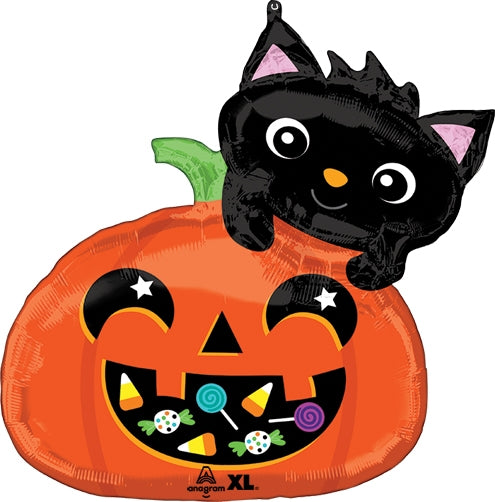 Halloween Cat Candy Pumpkin 25" Foil Balloon