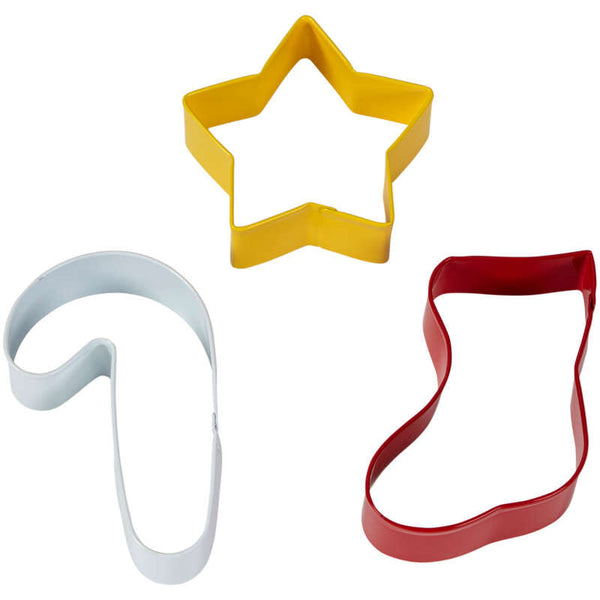 Metal Christmas Cookie Cutter Set, 3-Piece (Star, Candy Cane, Stocking)