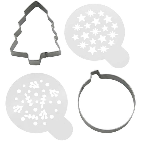 Merry Christmas Cookie Cutter and Stencil Set, 4-Piece Set