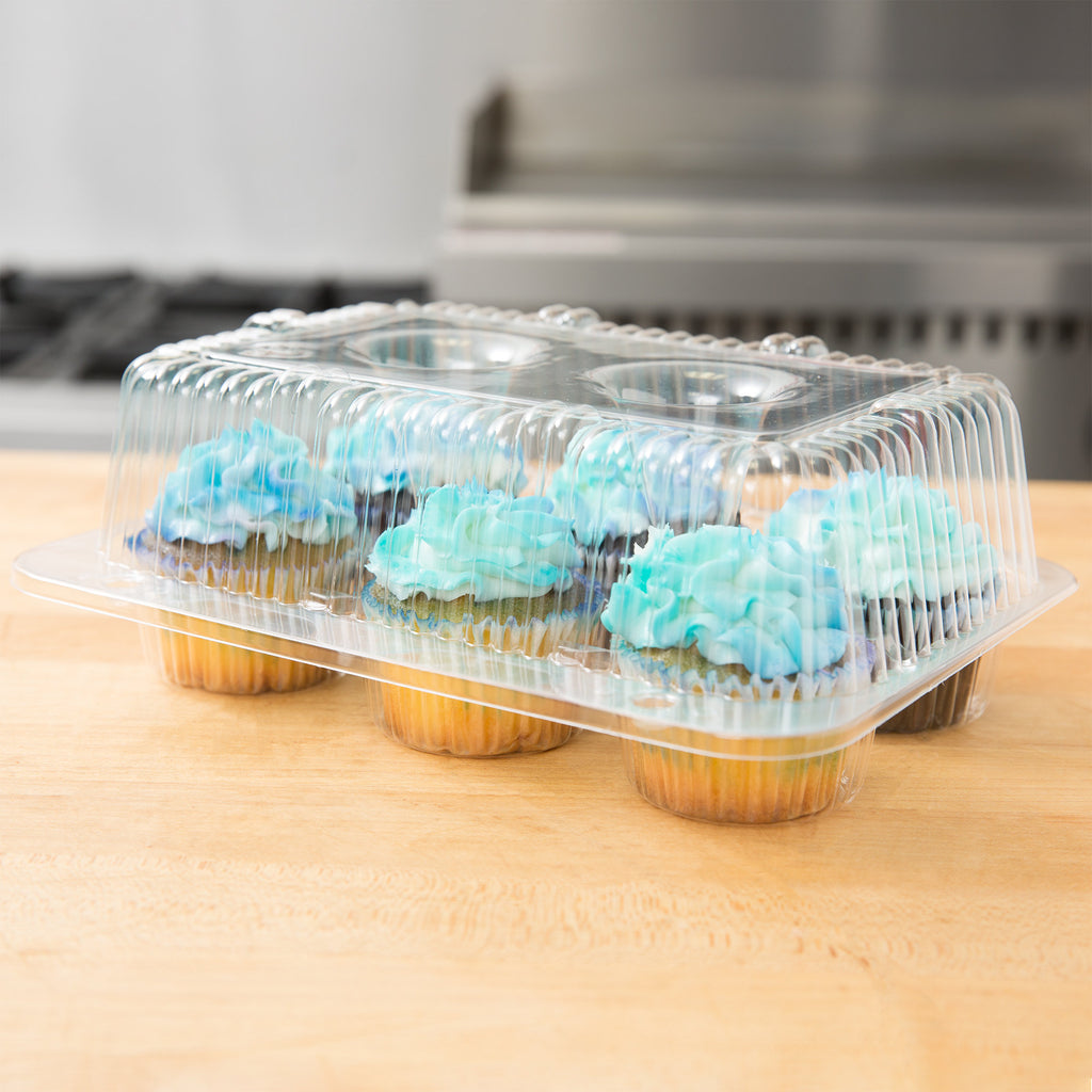 Large 6-Count Hinged Plastic Cupcake Holder - 9 1/2L x 7W x 4H