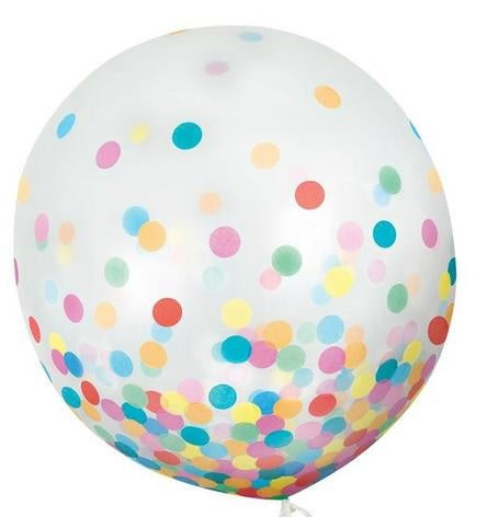 Clear Giant 24" Balloon with Rainbow Confetti and Dots Tassel