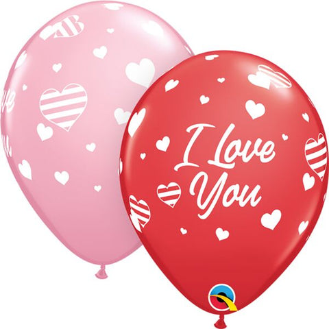 I Love You Striped Hearts 11" Latex Balloon