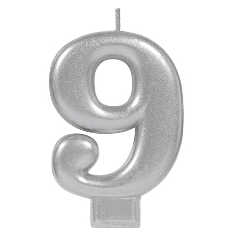 Numeral Metallic Candle #9 - Silver