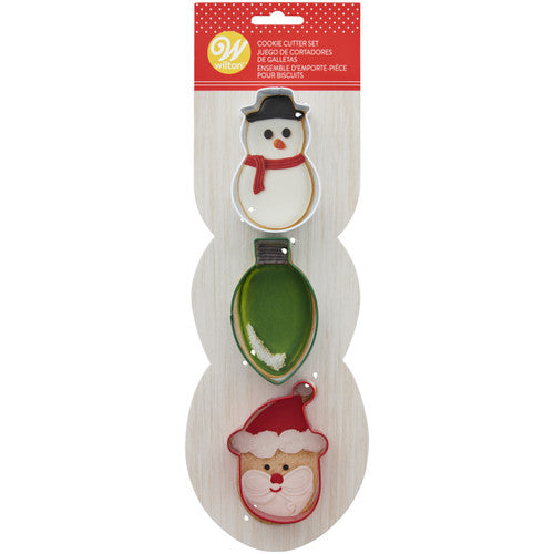 Metal Christmas Cookie Cutter Set, 3-Piece (Snowman, Lightbulb, Santa Claus)