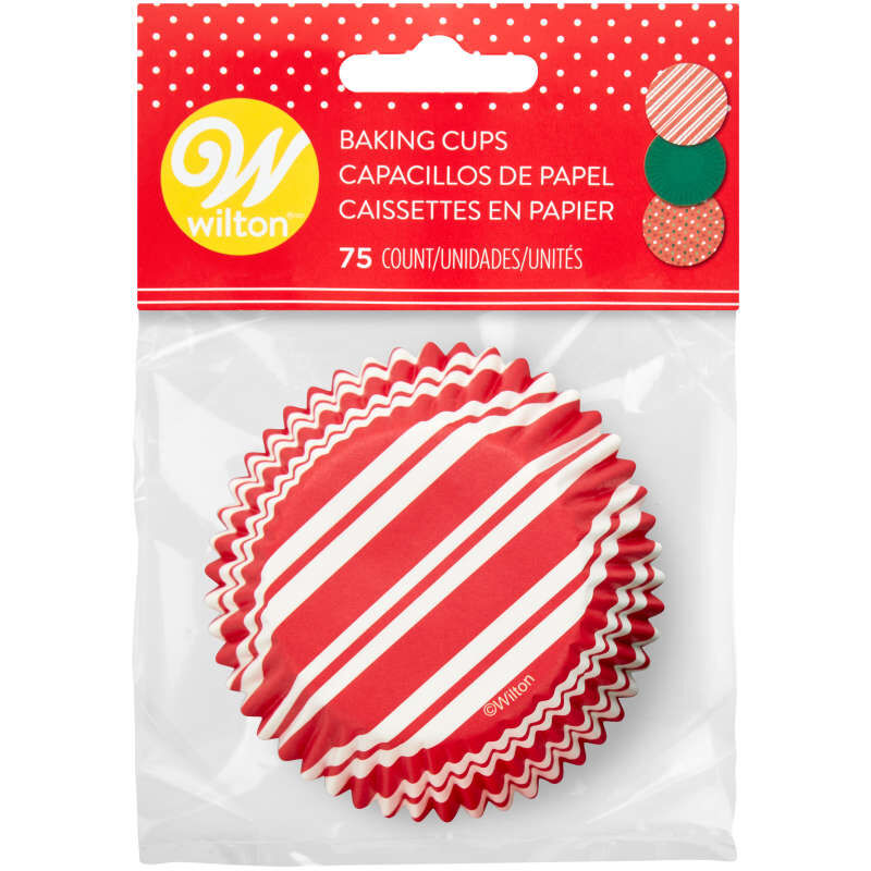 Red, Green, and White Patterned Paper Christmas Cupcake Liners, 75-Count