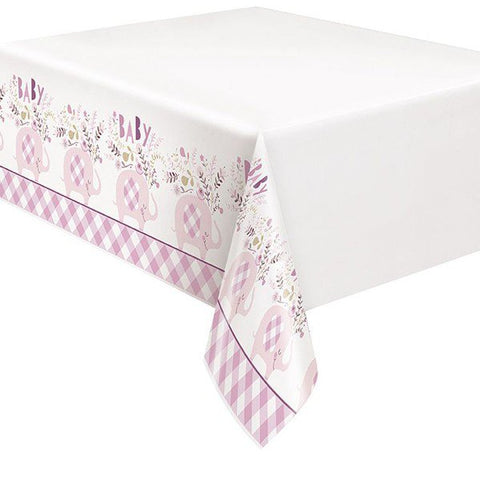 Pink Floral Elephant Plastic Table Cover, 54"x84", 1ct