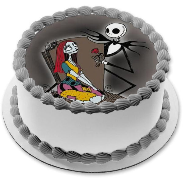 Nightmare Before Christmas Jack Skellington Emily Red Rose Edible Cake Topper Image ABPID24415