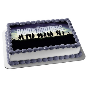 Band of Brothers Army Soldier Silhouettes Blue Sky Background Edible Cake Topper Image ABPID27111