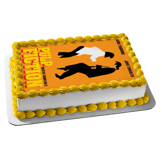 Pulp Fiction Quentin Tarantino Vincent Mia Wallace Dancing Orange Background Uma Thurman John Travolta Edible Cake Topper Image ABPID27150
