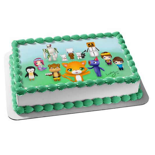 Mr. Stampy Cat and Friends Mittens Henry Norman the Snow Golem Hatty Hatington Edible Cake Topper Image ABPID27249