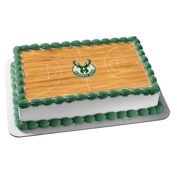 Milwaukee Bucks Logo NBA Basketball Court Background Edible Cake Topper Image ABPID27327