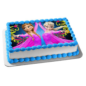 Disney Pixar Frozen Anna Elsa Pink Dresses Edible Cake Topper Image ABPID04907