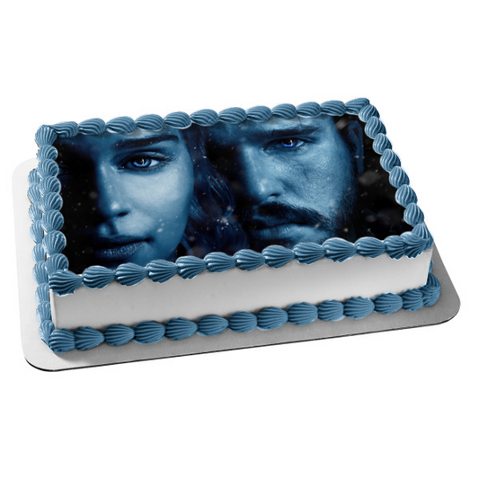 Game of Thrones Jon Snow Daenerys Targaryen Edible Cake Topper Image ABPID26965