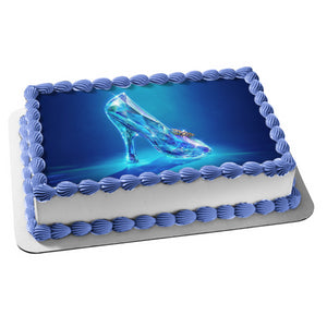 Disney Cinderella Glass Slipper Blue Background Edible Cake Topper Image ABPID24289