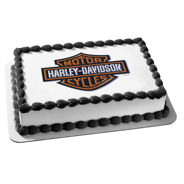 Harley Davidson Logo Metal Appearance Edible Cake Topper Image ABPID27240