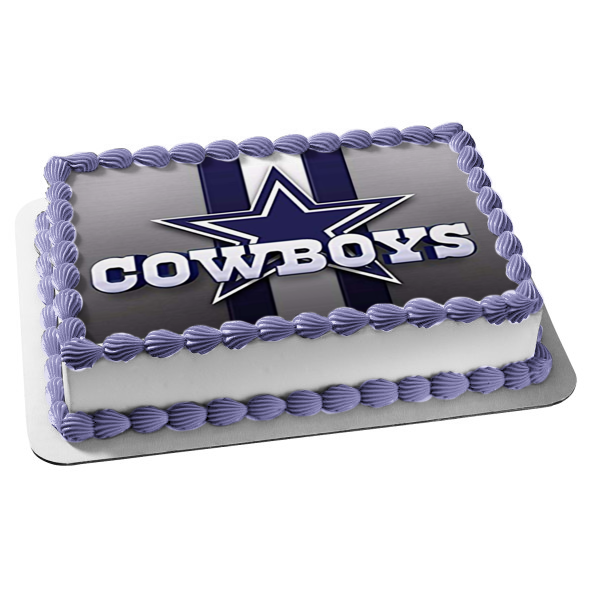 Dallas Cowboys Logo Football NFL Blue Stripe Background Edible Cake Topper Image ABPID27776