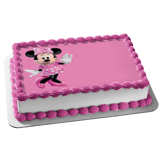 Minnie Mouse Pink Bow and a  Pink Background Edible Cake Topper Image ABPID06583