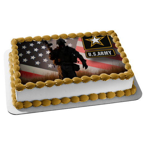 United States Army Seal Soldier American Flag Edible Cake Topper Image ABPID06855