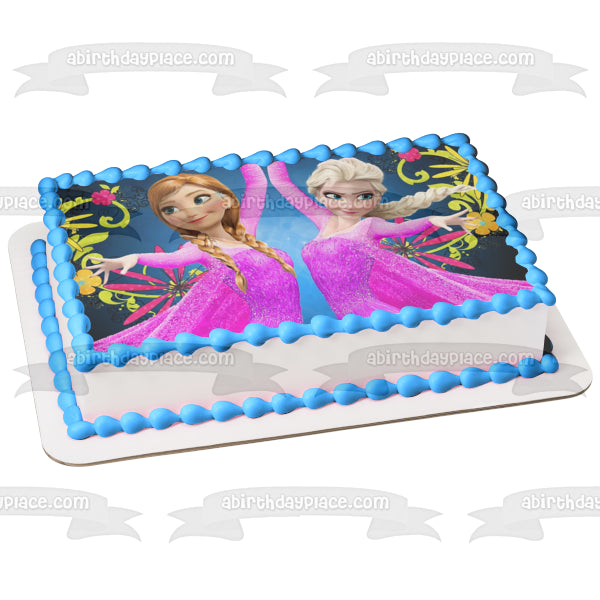 Disney Pixar Frozen Anna Elsa Pink Dresses Edible Cake Topper Image ABPID04907