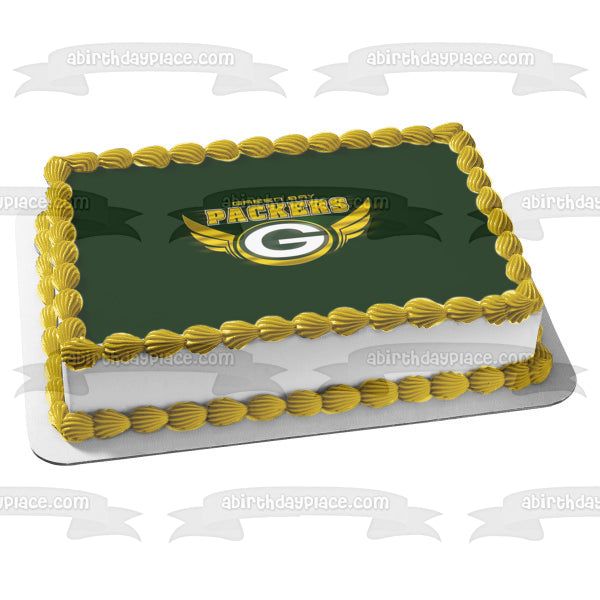 Green Bay Packers Logo Sports NFL Gold Wings Edible Cake Topper Image ABPID07822