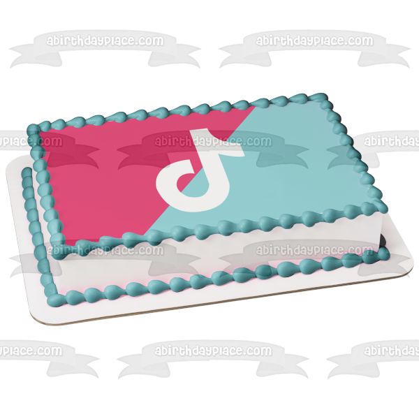 TikTok Logo Teal Pink Tik Tok Edible Cake Topper Image ABPID50775