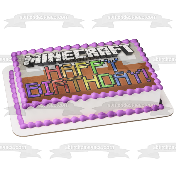 Minecraft Happy Birthday Colorful Blocks Edible Cake Topper Image ABPID51090