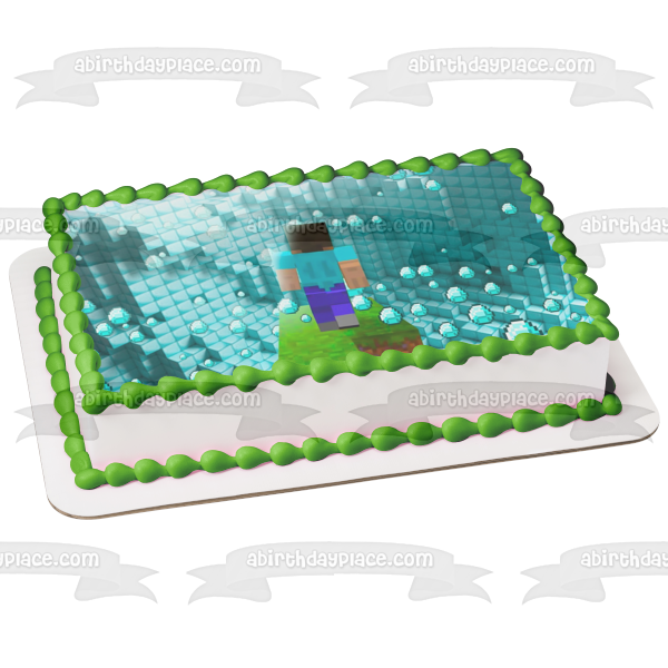 Minecraft Blue Diamonds Blocks Steve Edible Cake Topper Image ABPID51123