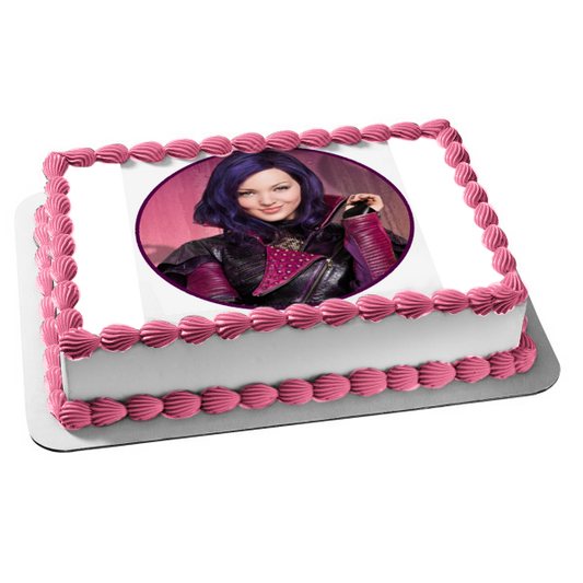 Disney Descendants Mal Purple Background Edible Cake Topper Image ABPID11949