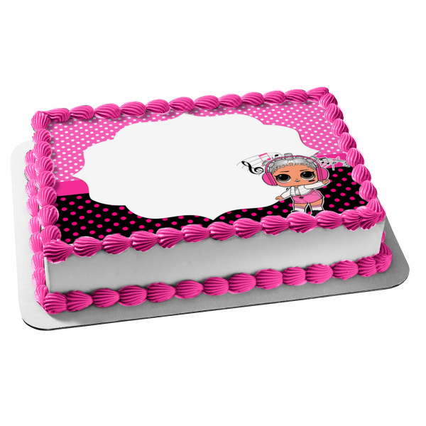 LOL Surprise Beats Pink White Polka Dot Background Edible Cake Topper Image Frame ABPID27169
