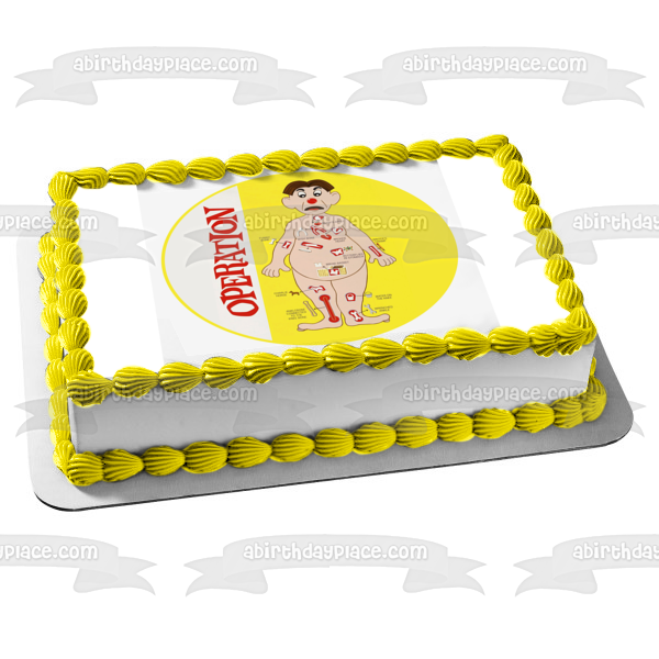 Operation Game Mattel Man Body Bones Yellow Background Edible Cake Topper Image ABPID28012