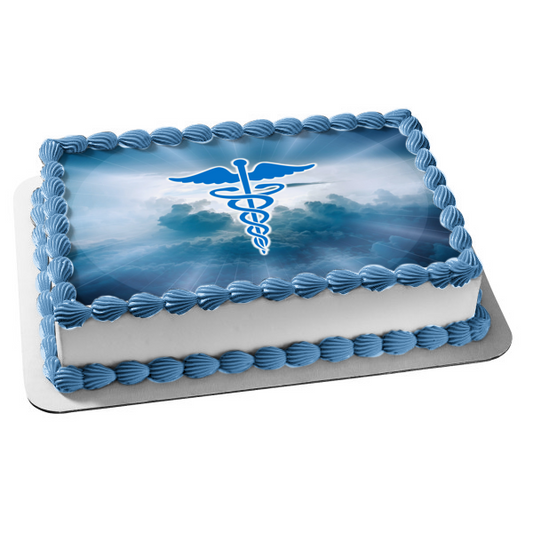Medical Professionals Appreciation Logo Blue Clouds Background Edible Cake Topper Image ABPID51140