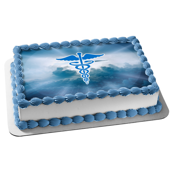 Medical Professionals Appreciation Logo Blue Clouds Background Edible Cake Topper Image ABPID51140