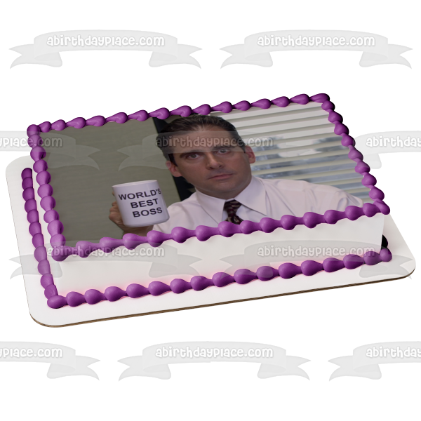 The Office Michael Scott World's Best Boss Coffee Mug Happy Boss's Day Edible Cake Topper Image ABPID51475