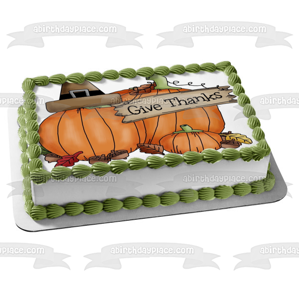 Thanksgiving Harvest with Pumpkins Give Thanks Edible Cake Topper Image ABPID06602