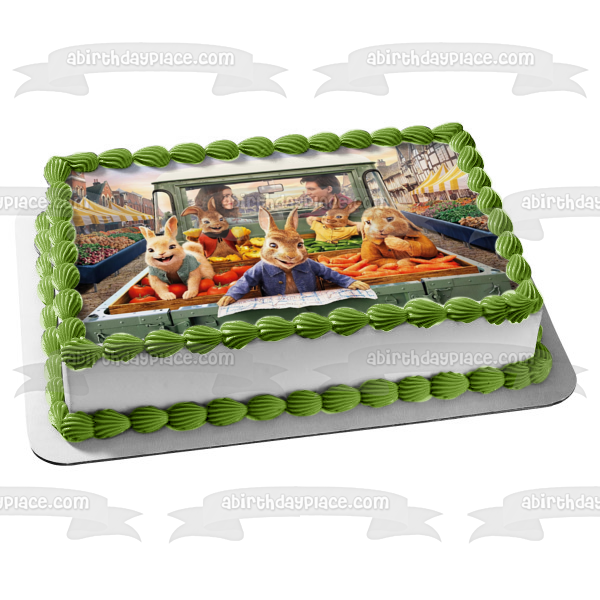 Peter Rabbit 2 the Runaway Flopsy Rabbit Mopsy Rabbit Cottontail Rabbit Vegetable Truck Edible Cake Topper Image ABPID51057