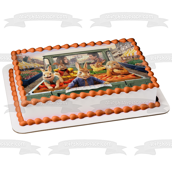 Peter Rabbit 2 the Runaway Flopsy Rabbit Mopsy Rabbit Cottontail Rabbit Vegetable Truck Edible Cake Topper Image ABPID51057