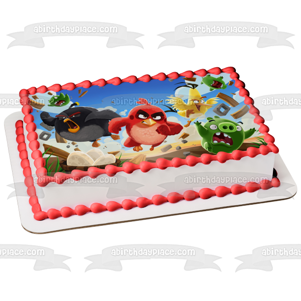 The Angry Birds 2 Terrence Chuck Bomb Green Pigs Running Edible Cake Topper Image ABPID51099