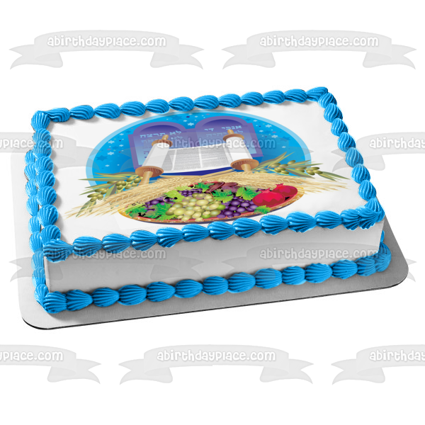 Happy Shavuot Jewish Holiday Star of David Scroll Fruit Edible Cake Topper Image ABPID51370