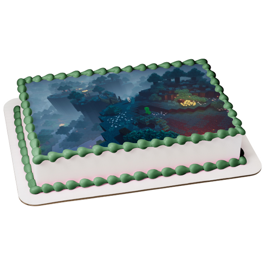Minecraft Dungeons Forest Scene Creeper Skeleton Edible Cake Topper Image ABPID51944