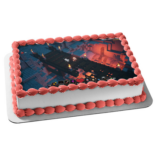 Minecraft Dungeons Crossing Bridge Torches Edible Cake Topper Image ABPID51945