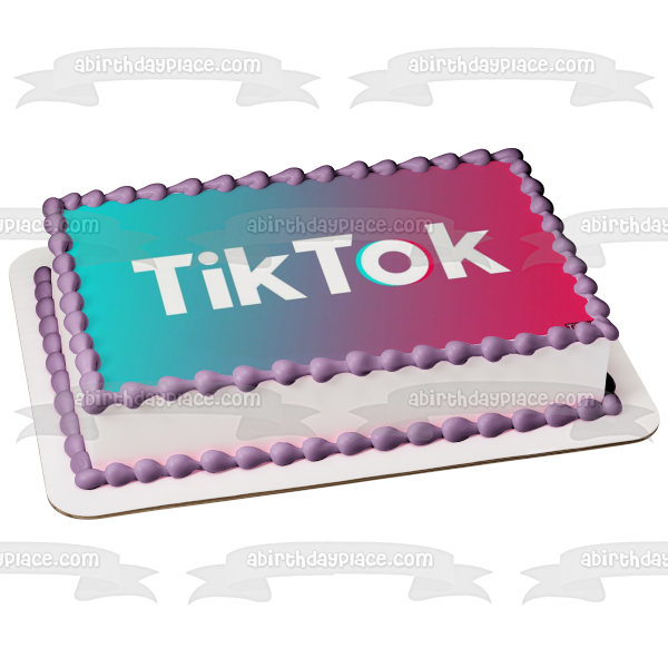 Tik Tok Logo Blue and Pink Background Edible Cake Topper Image ABPID51985