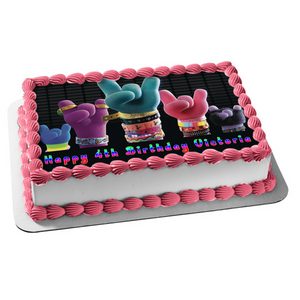 Trolls World Tour Happy Birthday Personalized Rock Hands Edible Cake Topper Image ABPID51988